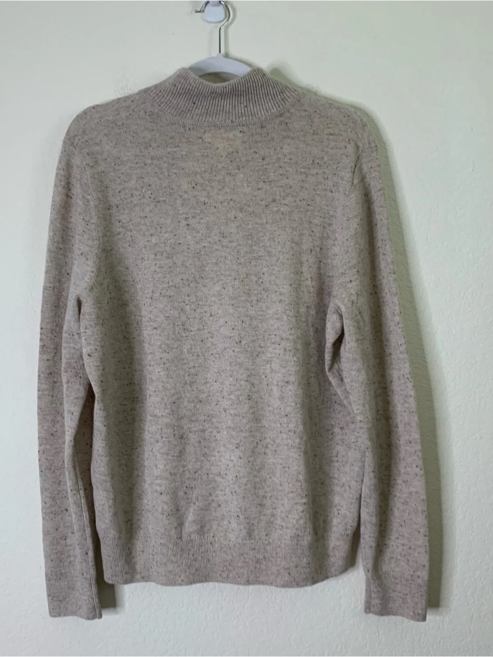 Nordstrom Mens 100% cashmere oatmeal donegal 1/4 zip up sweater L NWT